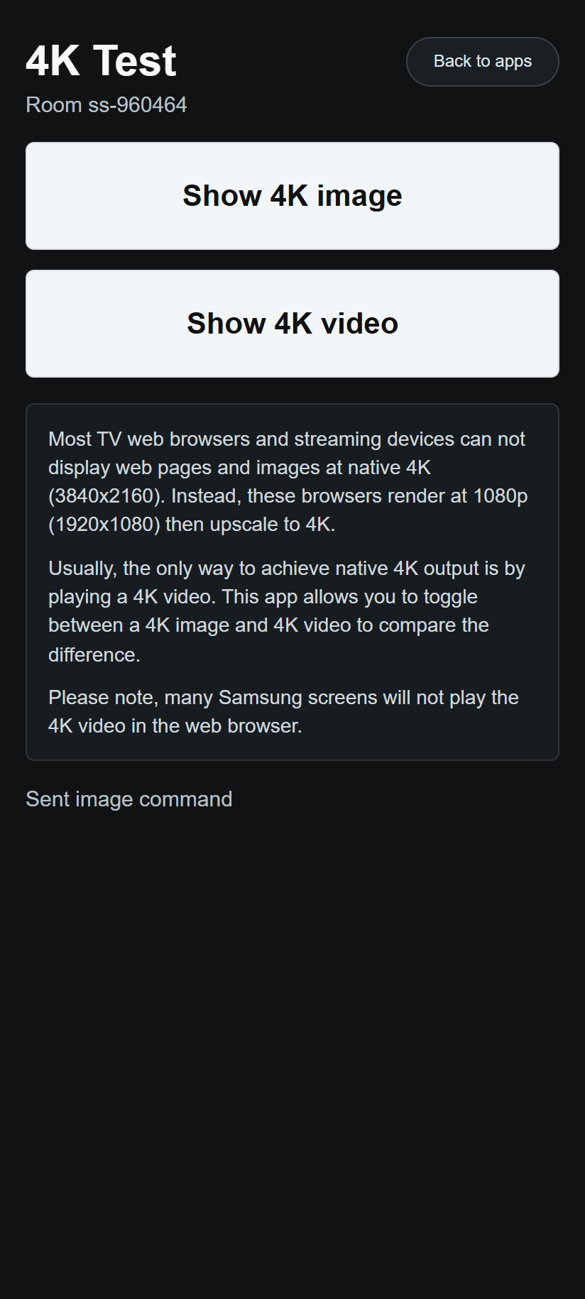 Sending the 4K image test to the display
