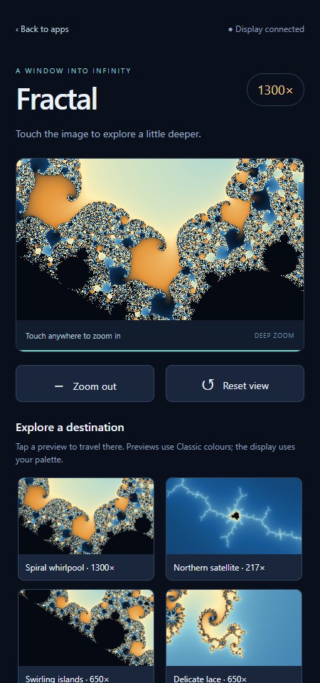 Phone controller with a matching fractal preview and destination cards