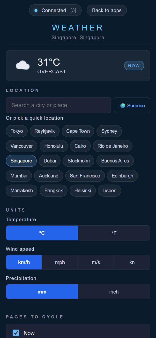 Weather controls for locations and units