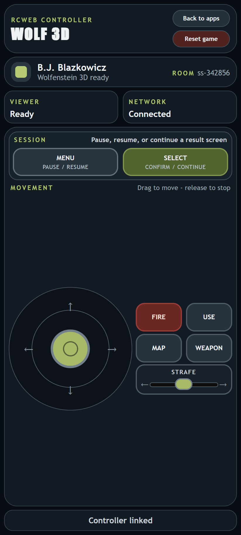Fire control used during gameplay
